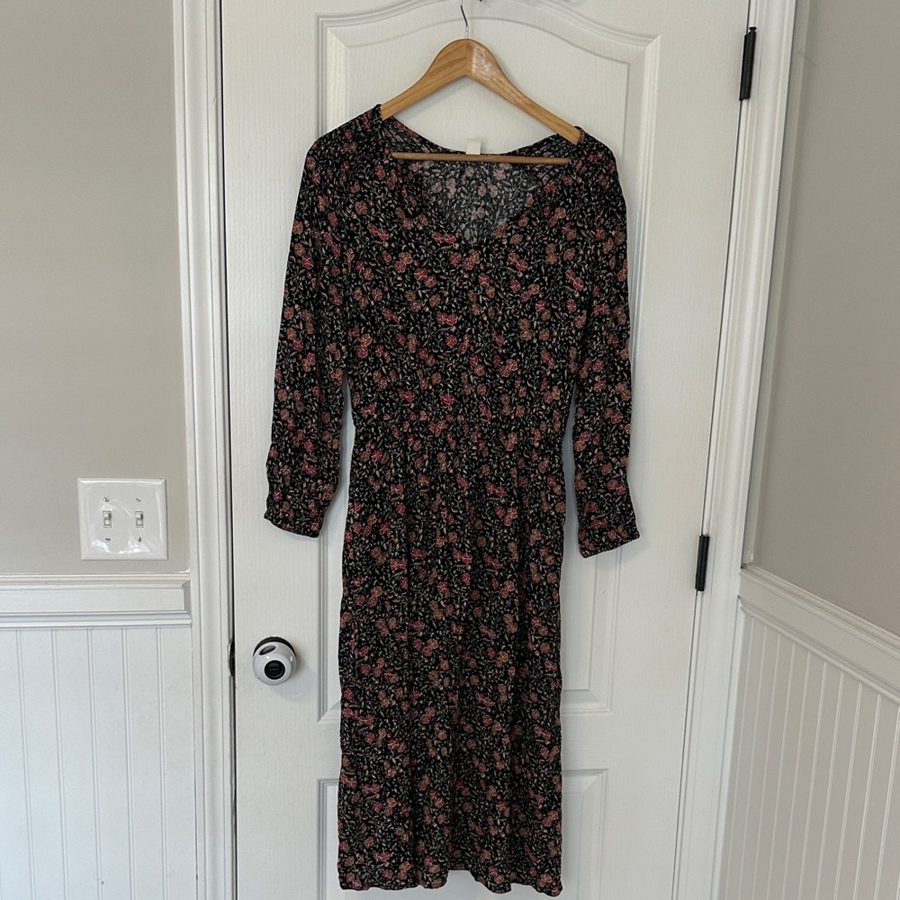 Old Navy Black and Pink Floral Long Sleeve Dress